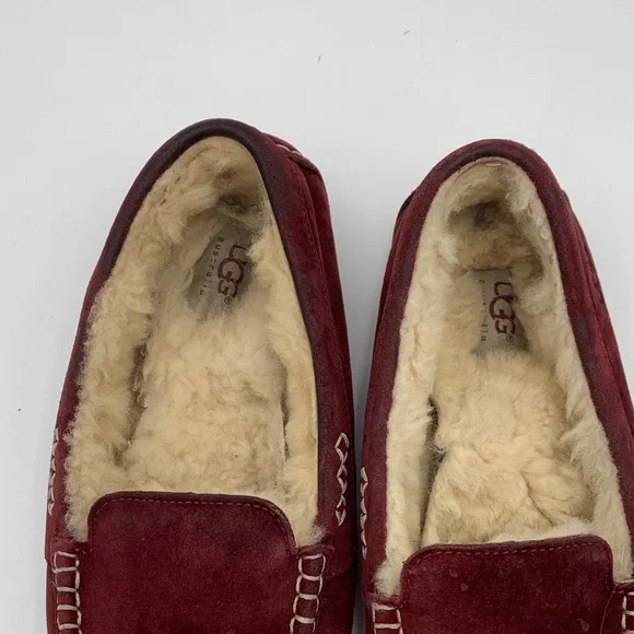 UGG Burgundy Suede Moccasin Slippers Size 7 - Picture 14 of 14